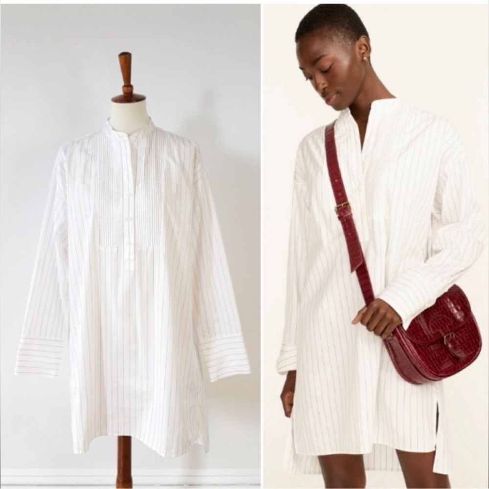 NWT THOMAS MASON X J. Crew Cream Pinstripe Long-Sleeve Tunic Dress, XS